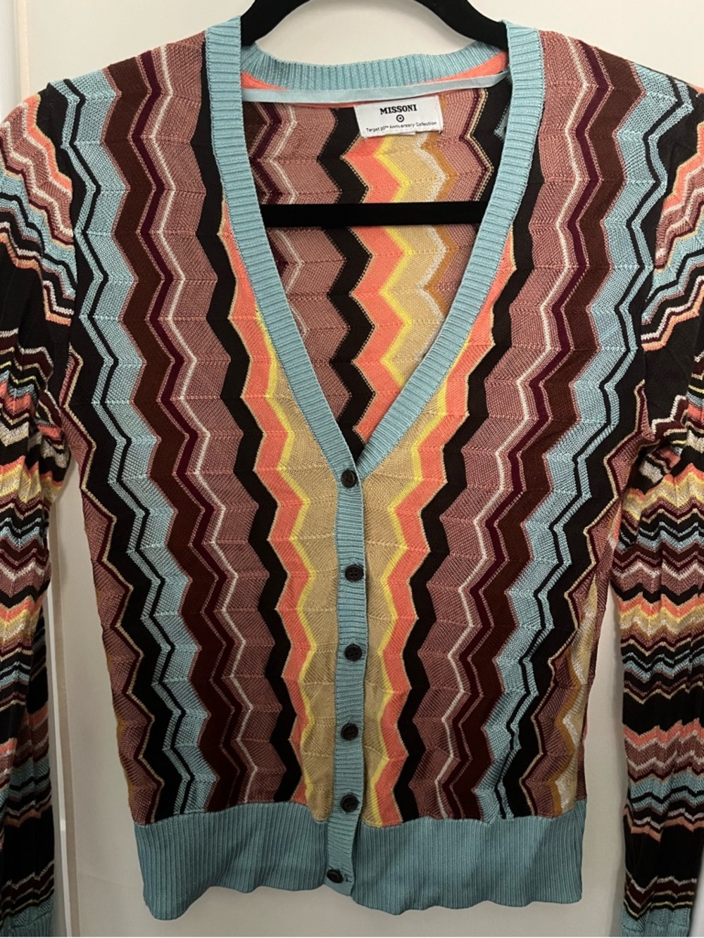 Missoni Multicolor Zigzag Cardigan - Light Blue Trim